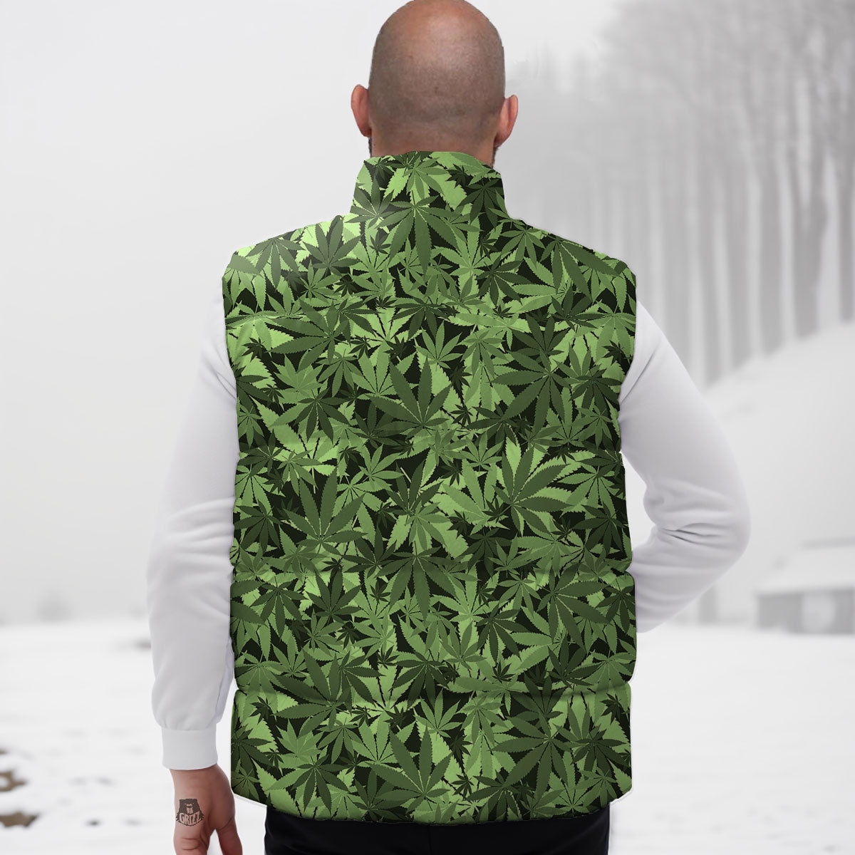 Cannabis Leaf Green Print Pattern Down Vest-grizzshop