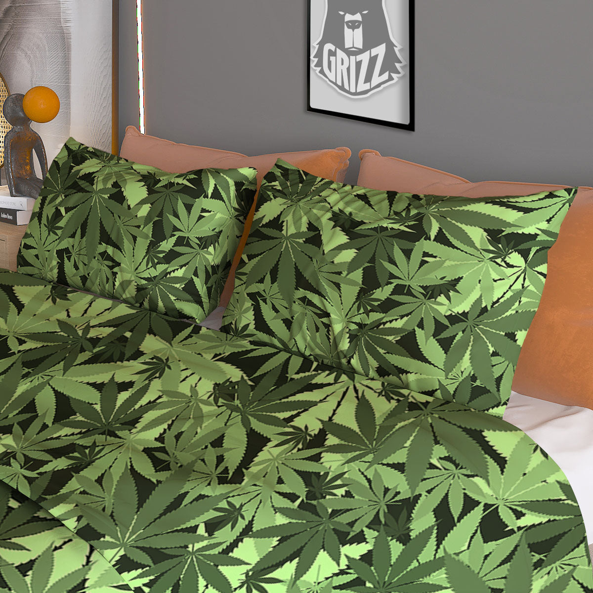 Cannabis Leaf Green Print Pattern Duvet Cover Bedding Set