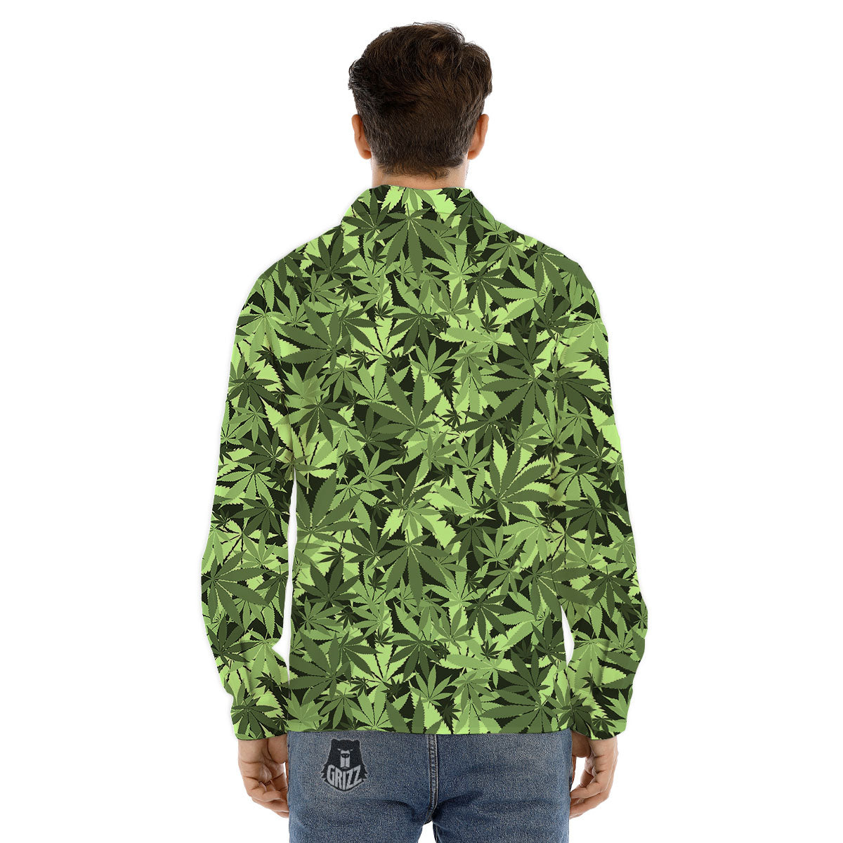 Cannabis Leaf Green Print Pattern Men's Dress Shirts-grizzshop