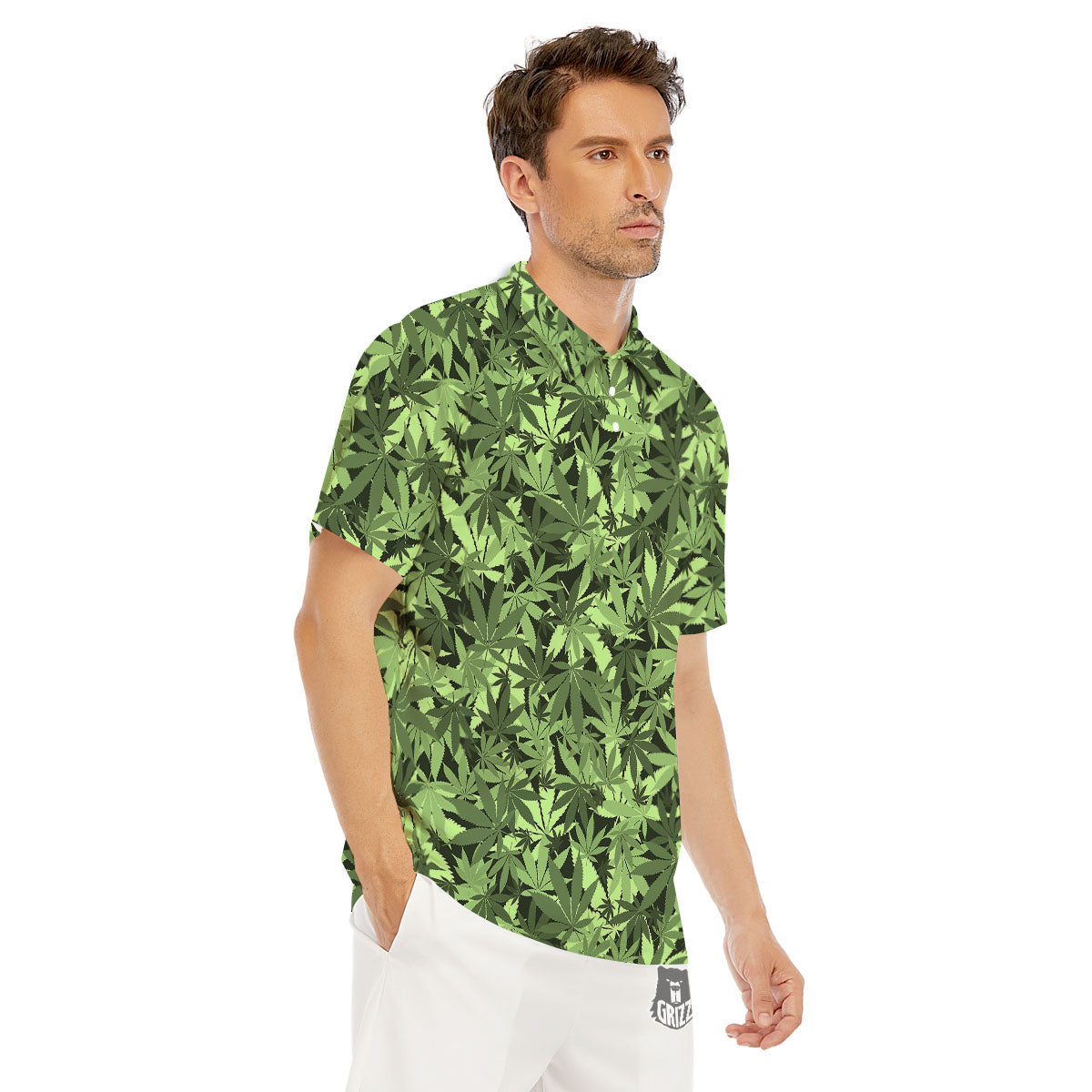 Cannabis Leaf Green Print Pattern Men's Golf Shirts-grizzshop