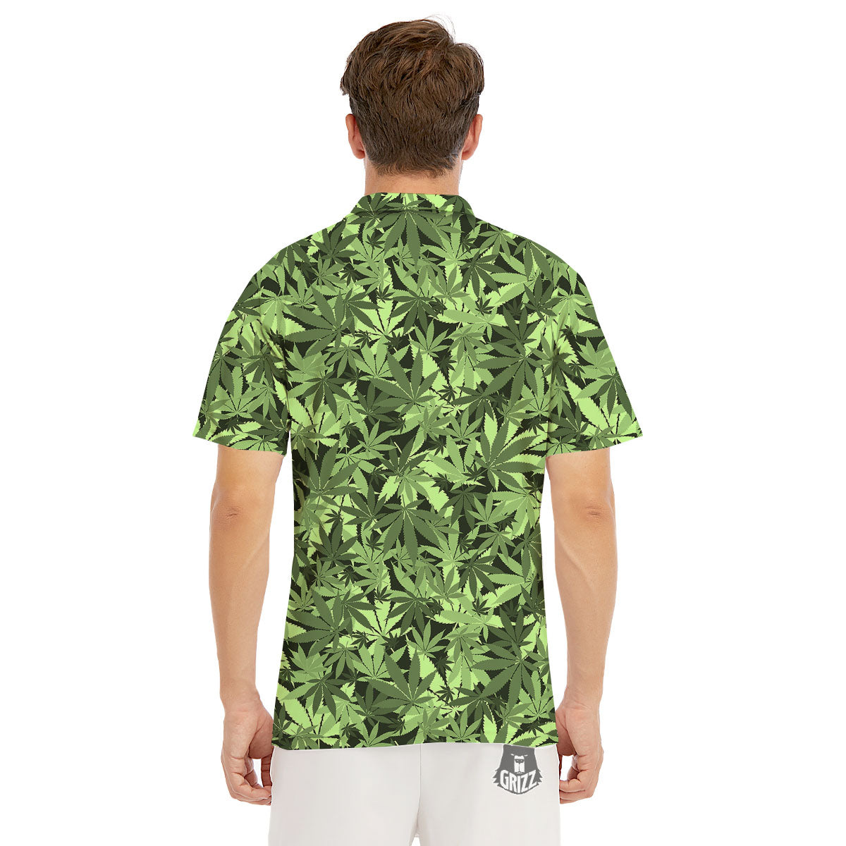Cannabis Leaf Green Print Pattern Men's Golf Shirts-grizzshop