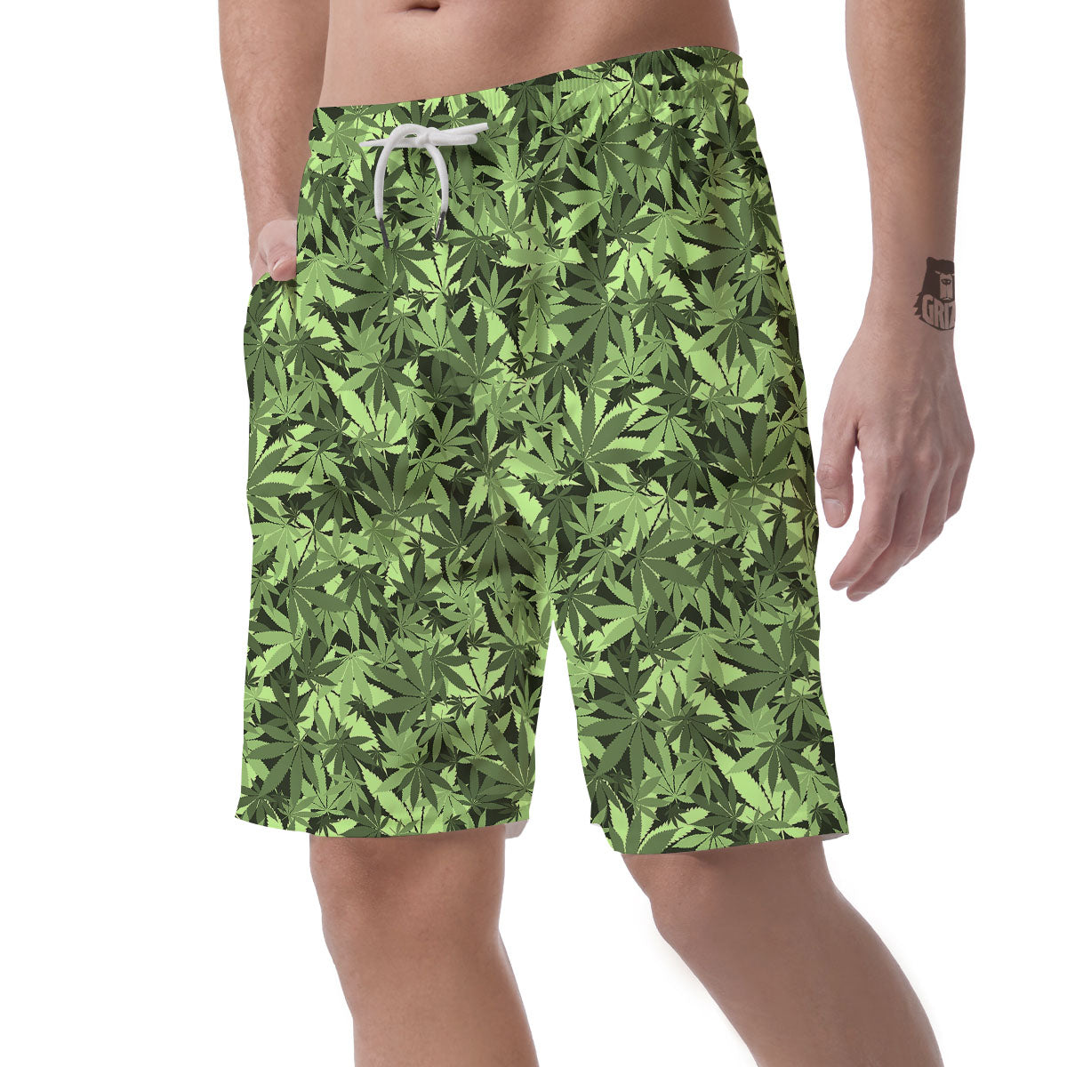 Cannabis Leaf Green Print Pattern Men's Shorts-grizzshop