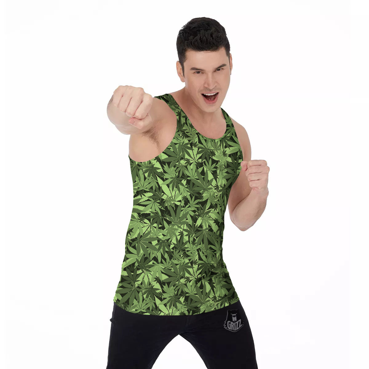 Cannabis Leaf Green Print Pattern Men's Tank Top-grizzshop