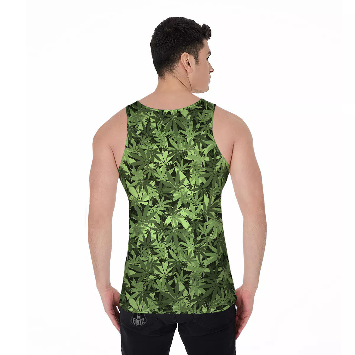 Cannabis Leaf Green Print Pattern Men's Tank Top-grizzshop