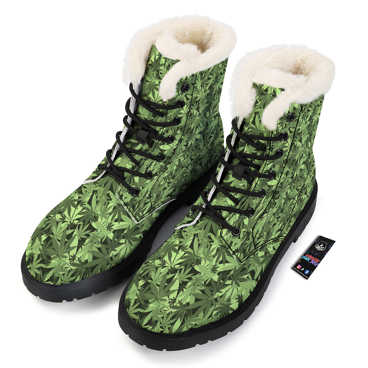 Cannabis Leaf Green Print Pattern Winter Boots-grizzshop
