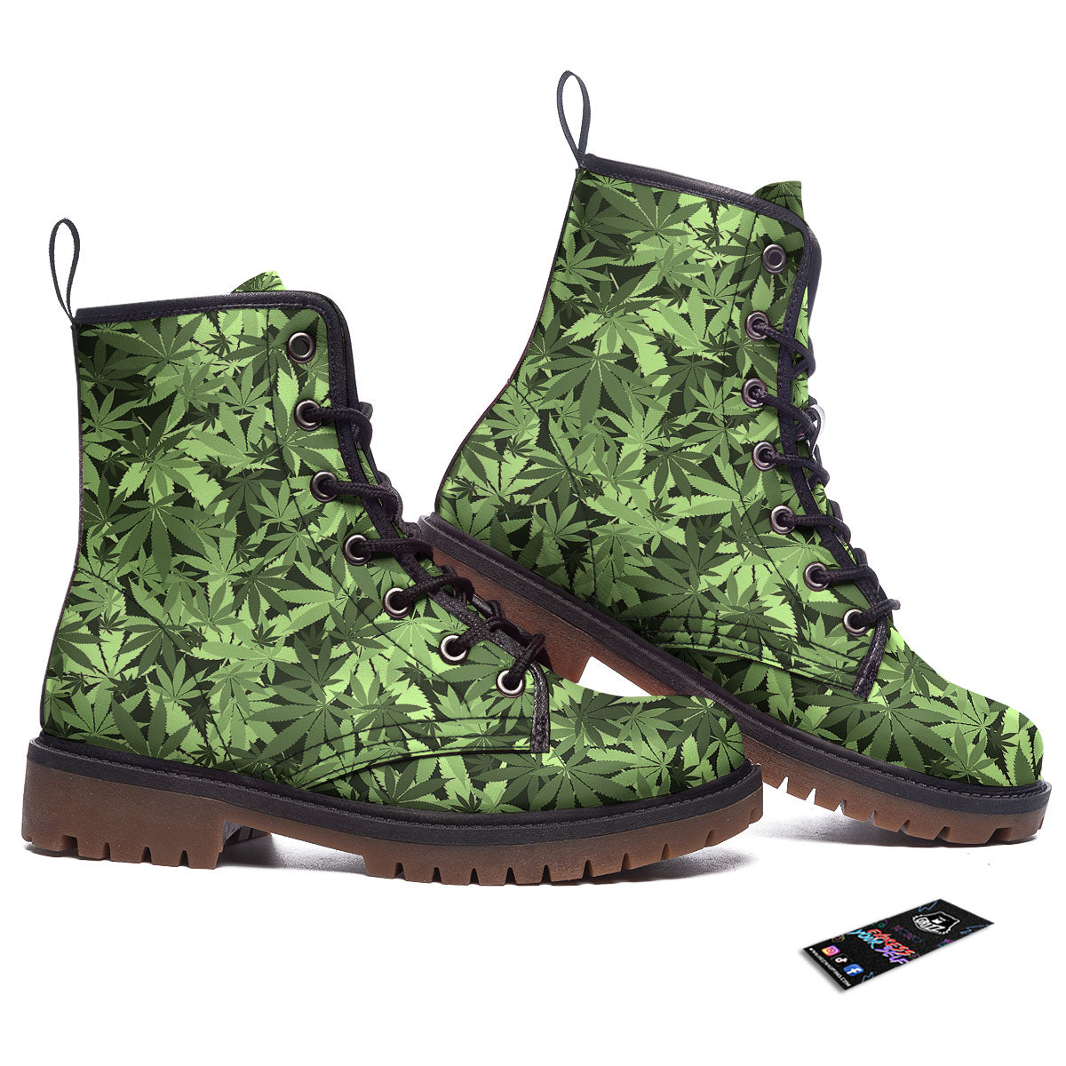 Cannabis Leaf Green Print Pattern Work Boots-grizzshop