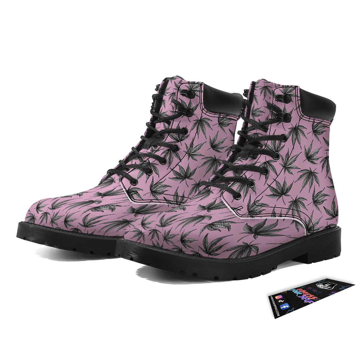 Cannabis Leaf Pink And Green Print Boots-grizzshop