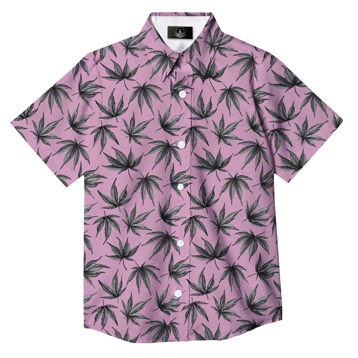 Cannabis Leaf Pink And Green Print Button Up Shirt-grizzshop