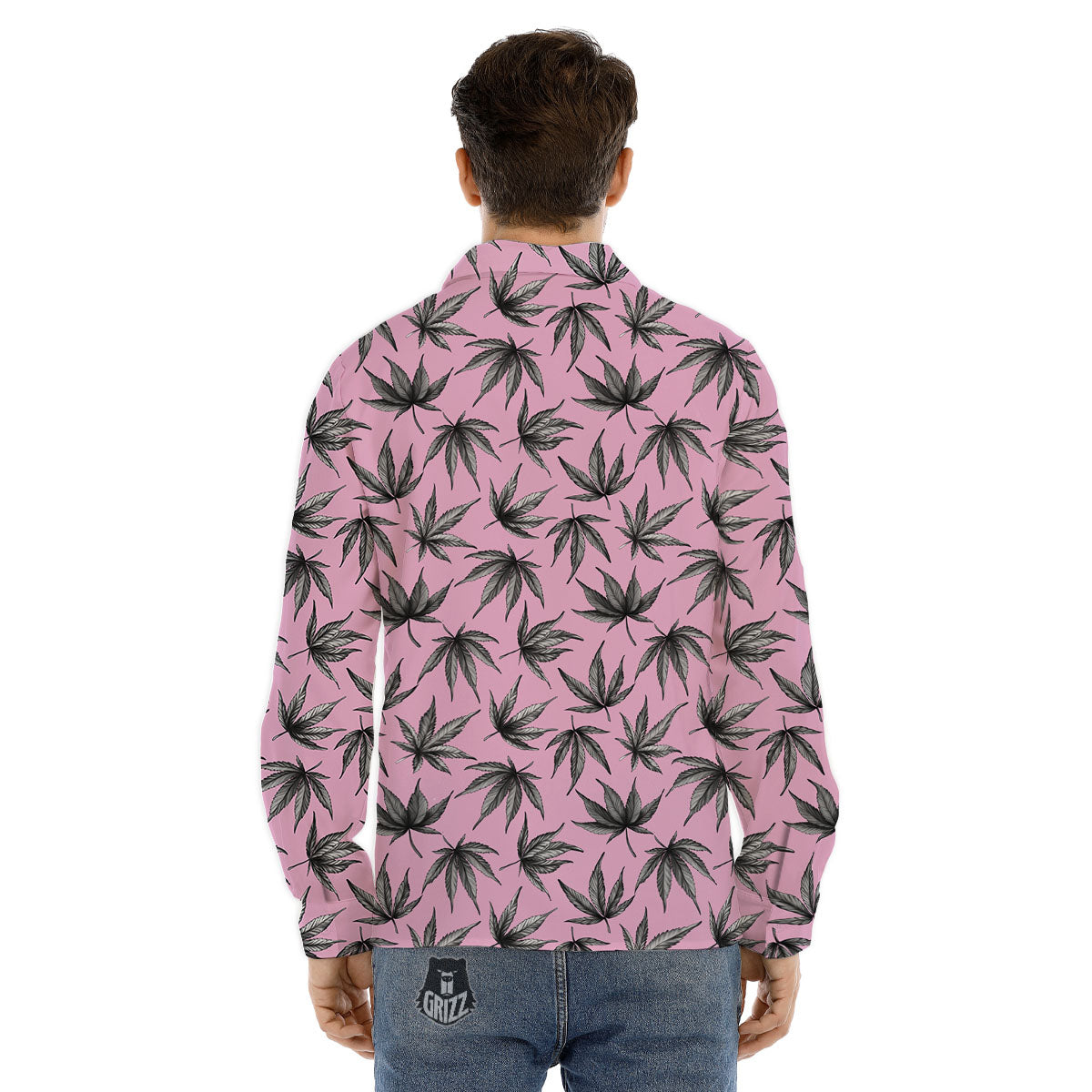 Cannabis Leaf Pink And Green Print Men's Dress Shirts-grizzshop