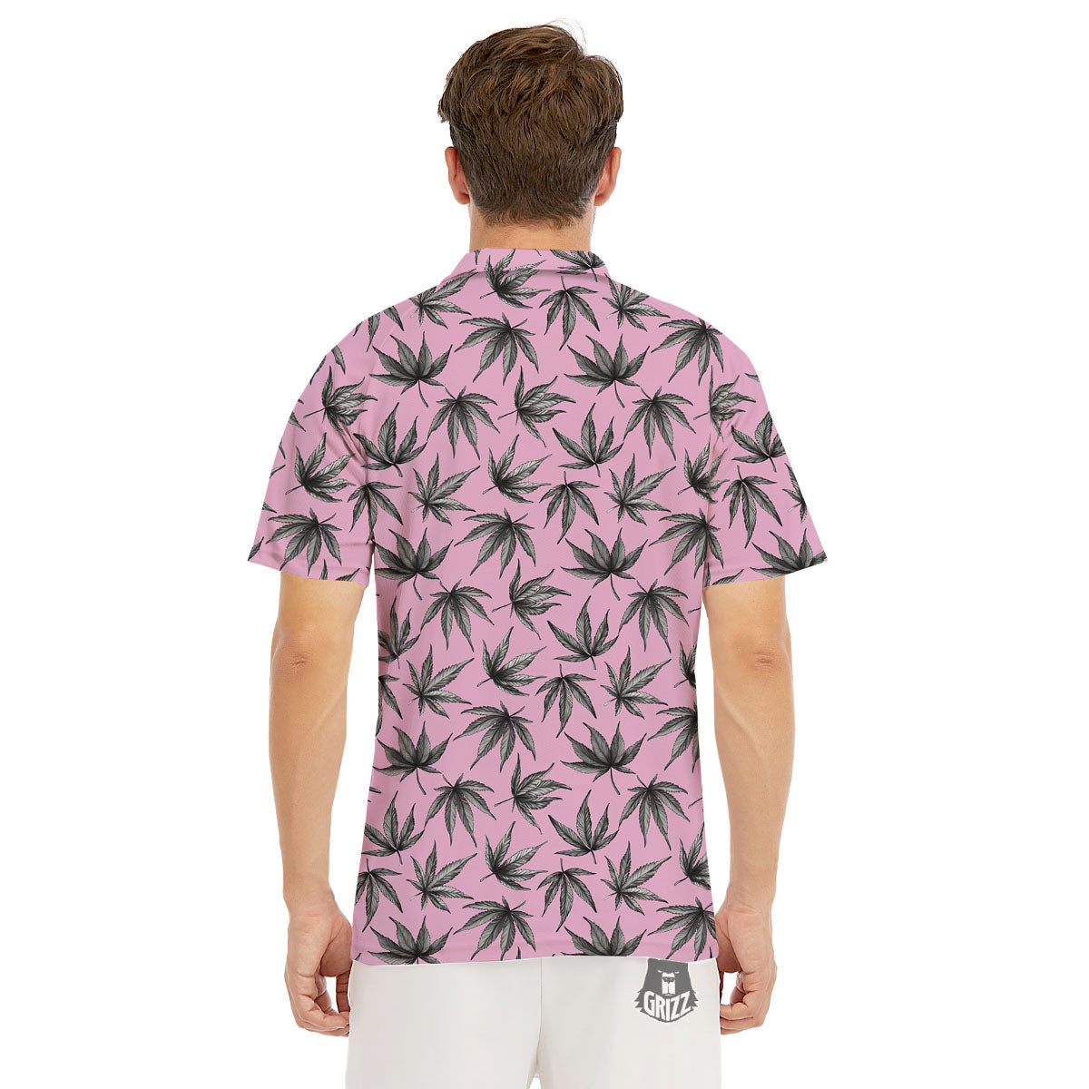Cannabis Leaf Pink And Green Print Men's Golf Shirts-grizzshop