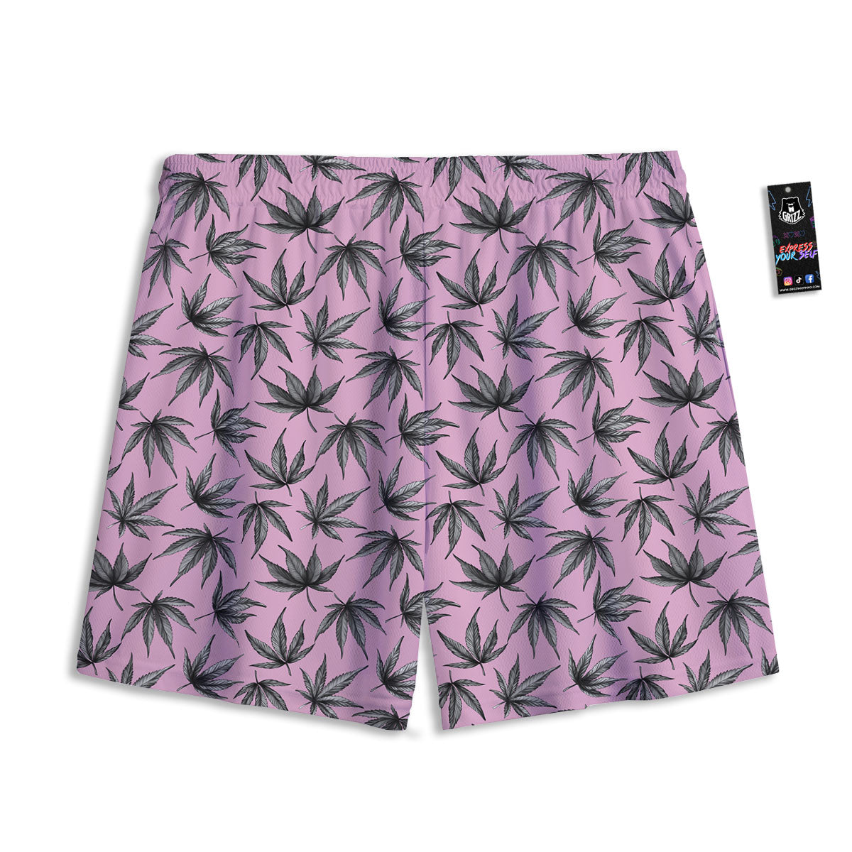 Cannabis Leaf Pink And Green Print Mesh Shorts