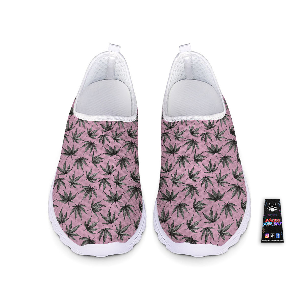 Cannabis Leaf Pink And Green Print Nurse Shoes-grizzshop