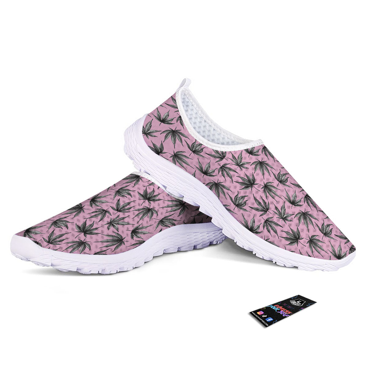 Cannabis Leaf Pink And Green Print Nurse Shoes-grizzshop