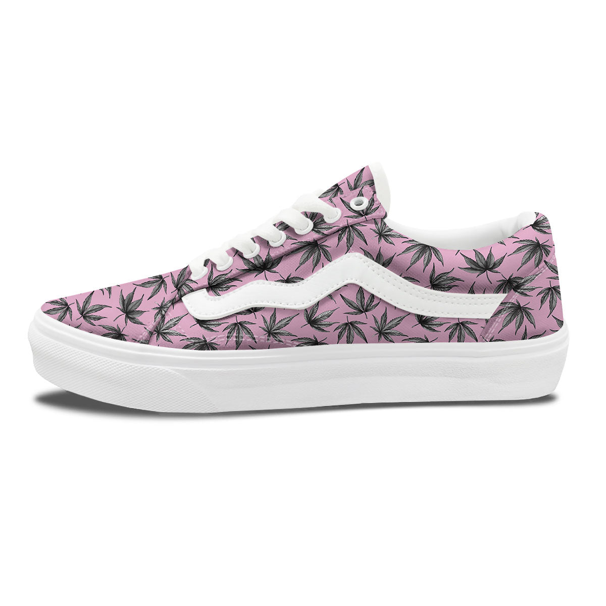 Cannabis Leaf Pink And Green Print Skate Shoes-grizzshop