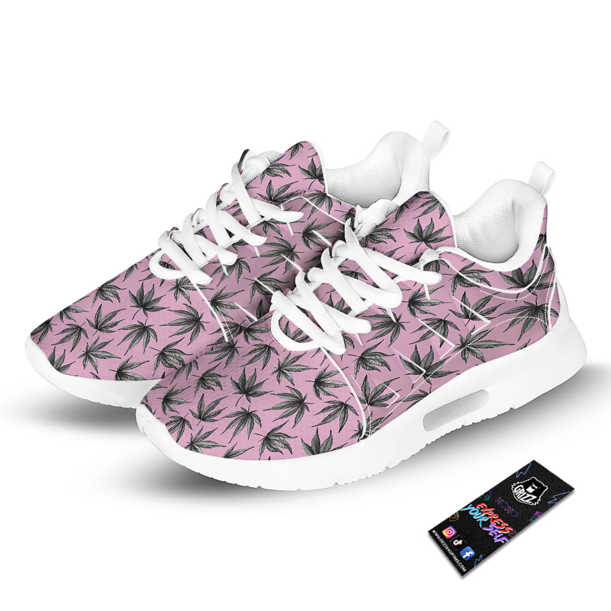 Cannabis Leaf Pink And Green Print Tennis Shoes-grizzshop