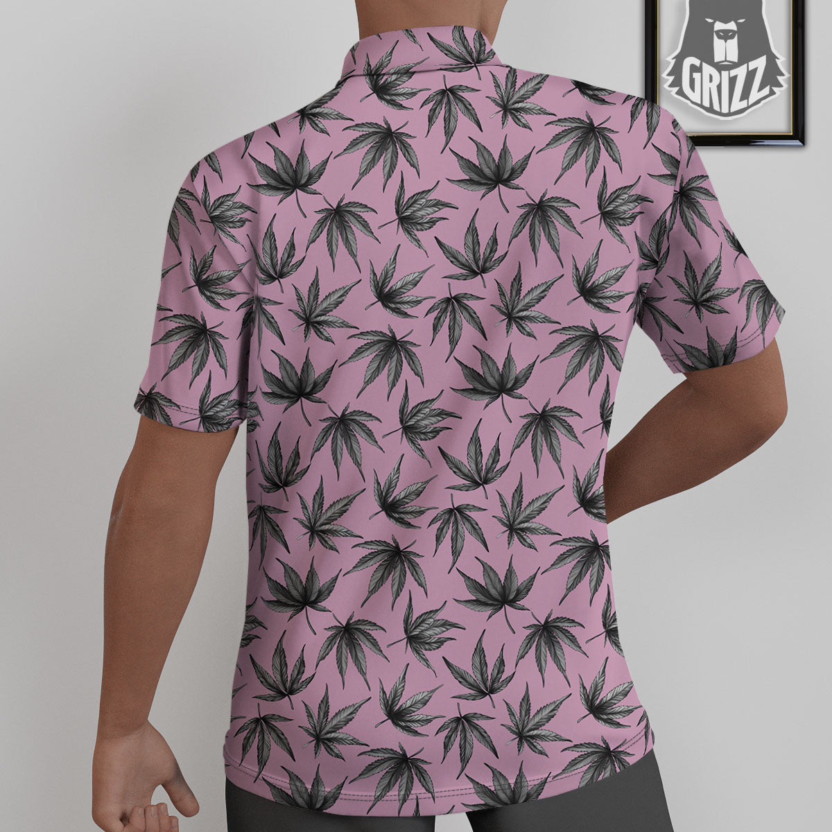 Cannabis Leaf Pink And Green Print Untucked Shirts-grizzshop