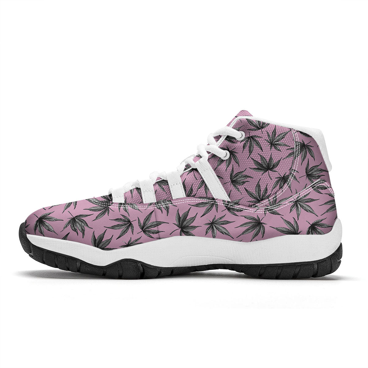 Cannabis Leaf Pink And Green Print White Bball Shoes-grizzshop