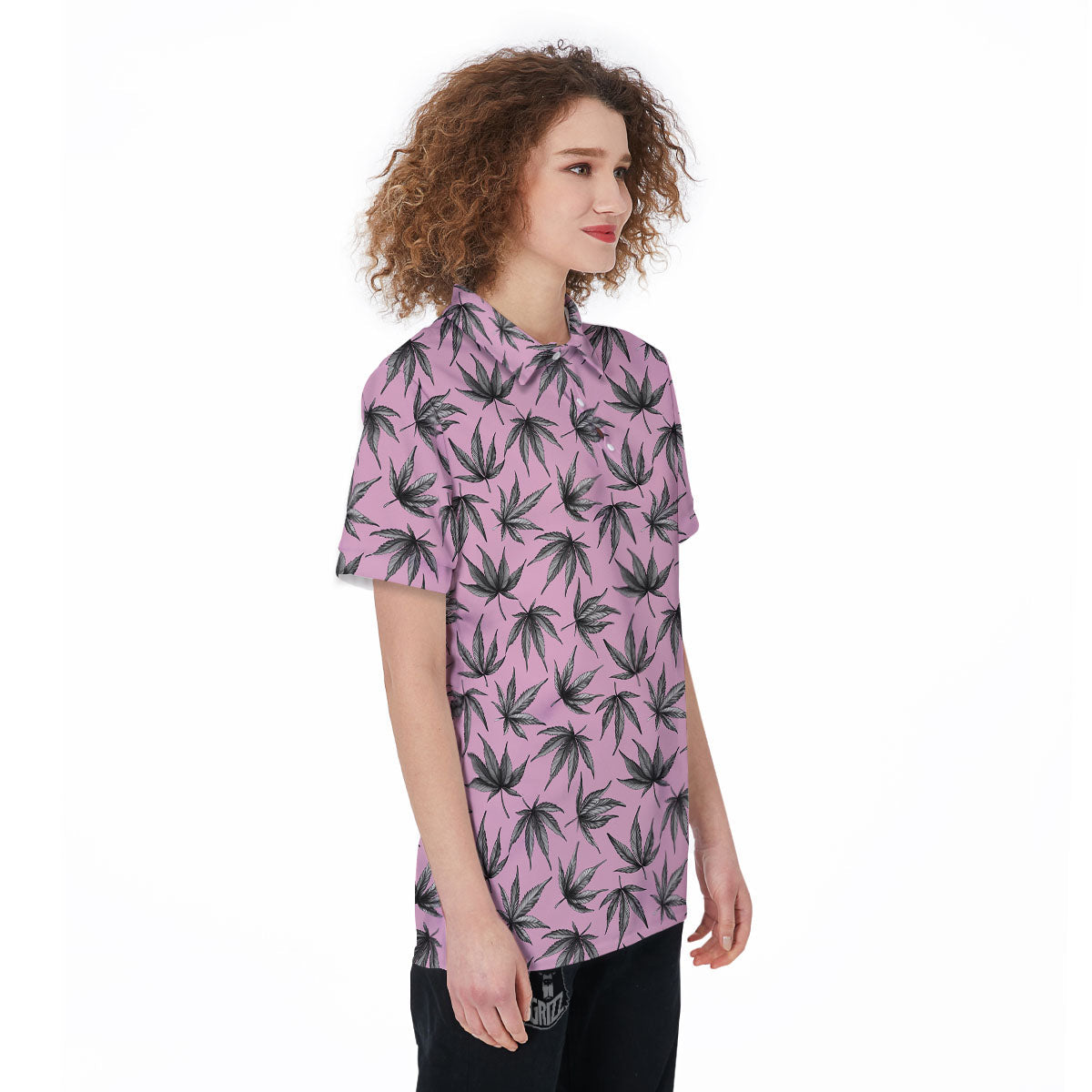 Cannabis Leaf Pink And Green Print Women's Golf Shirts-grizzshop