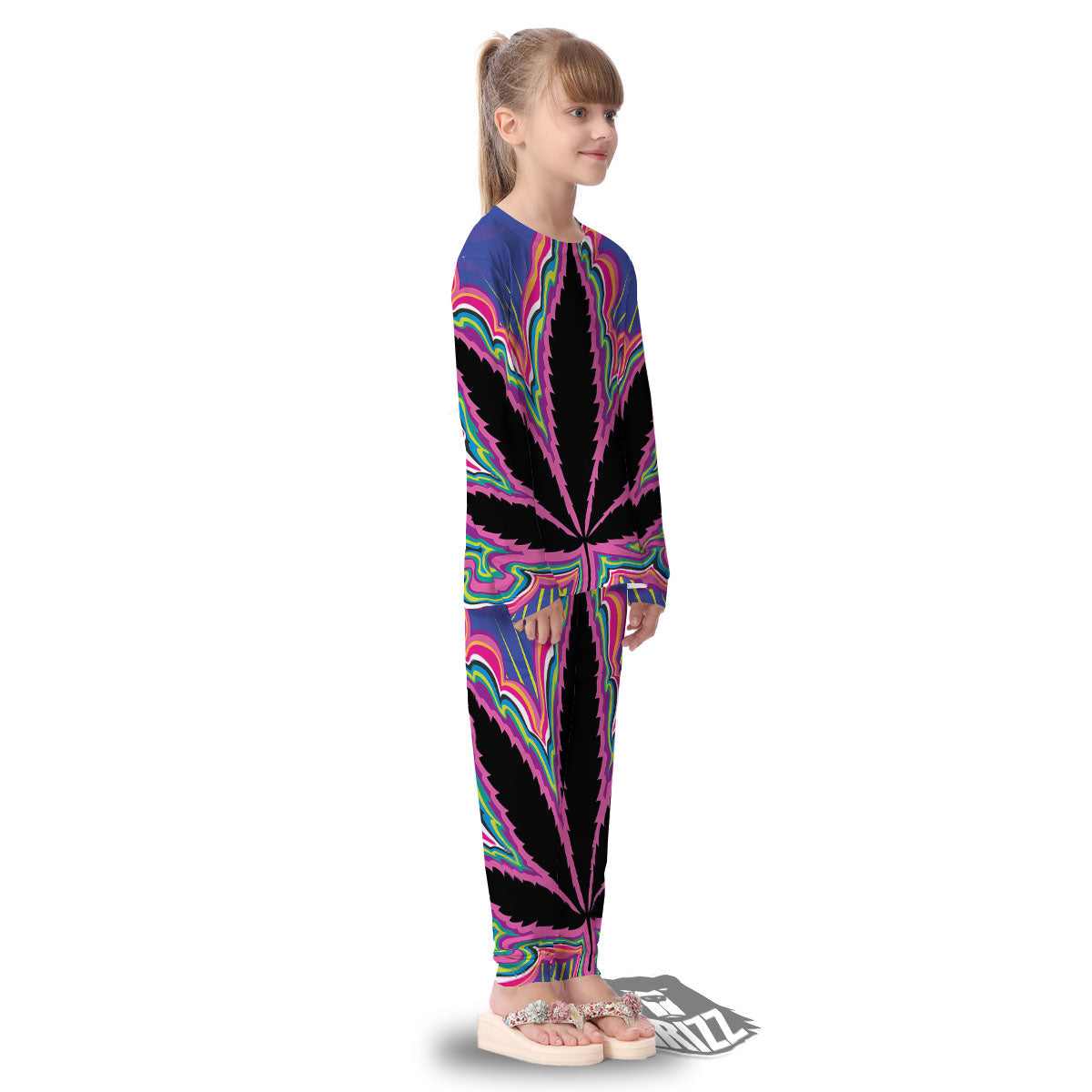 Cannabis Leaf Psychedelic Print Kid's Pajamas-grizzshop