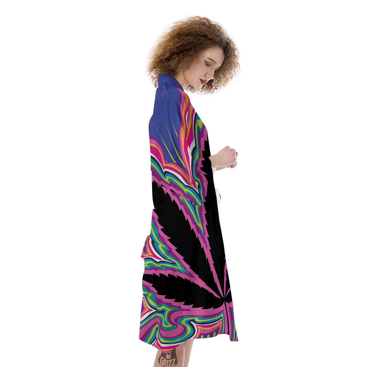 Cannabis Leaf Psychedelic Print Kimono-grizzshop