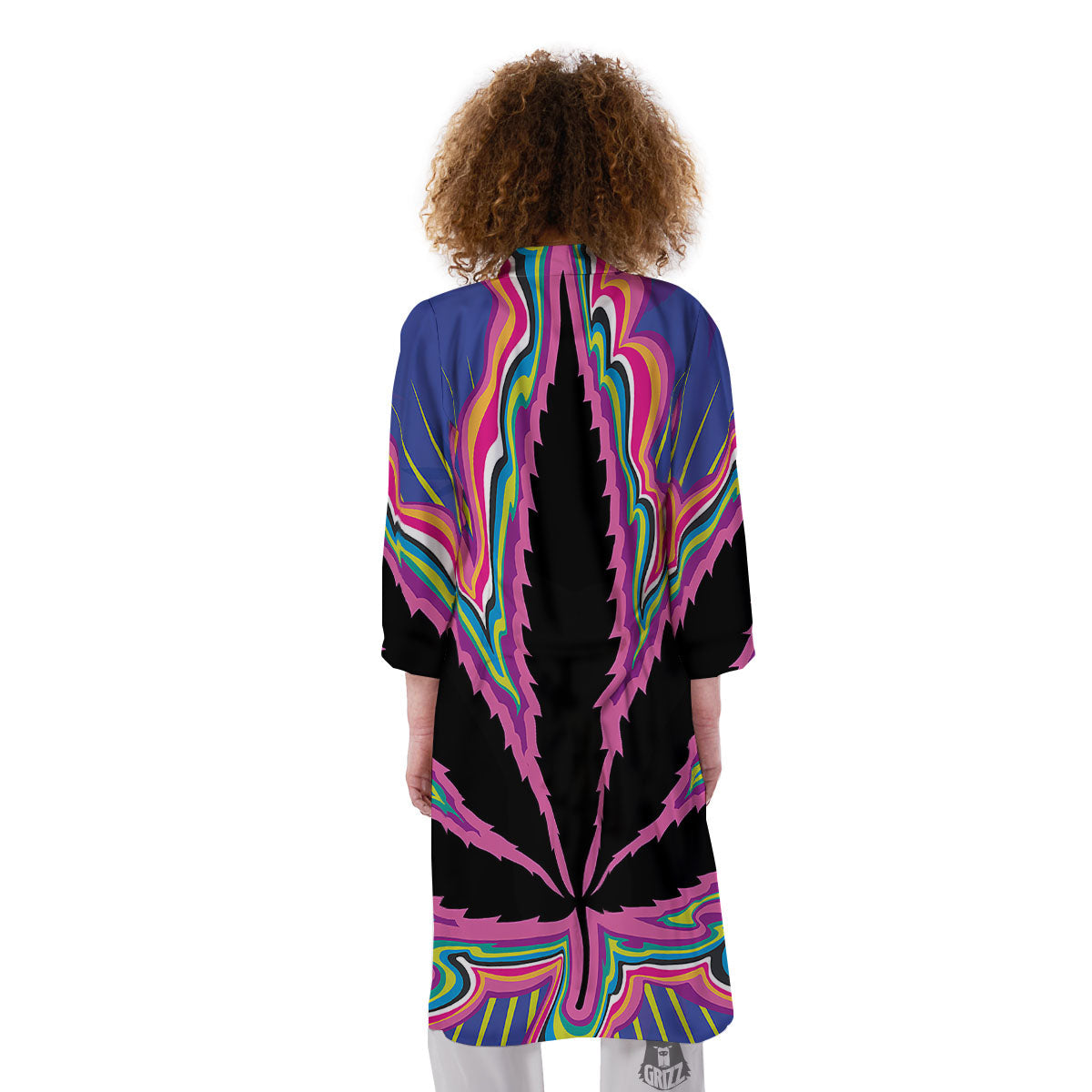Cannabis Leaf Psychedelic Print Kimono-grizzshop