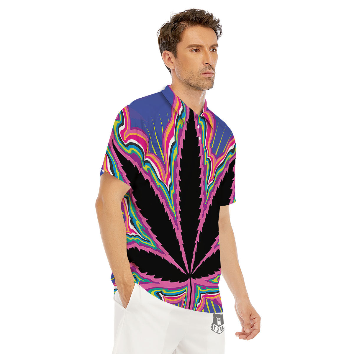 Cannabis Leaf Psychedelic Print Men's Golf Shirts-grizzshop
