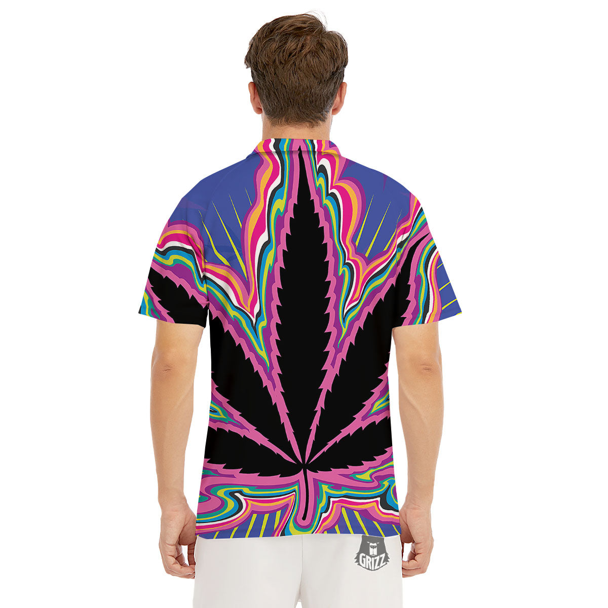Cannabis Leaf Psychedelic Print Men's Golf Shirts-grizzshop