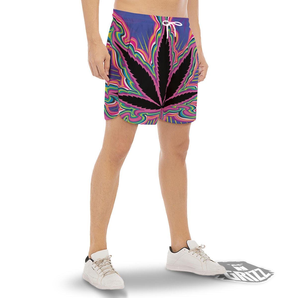 Cannabis Leaf Psychedelic Print Men's Gym Shorts-grizzshop