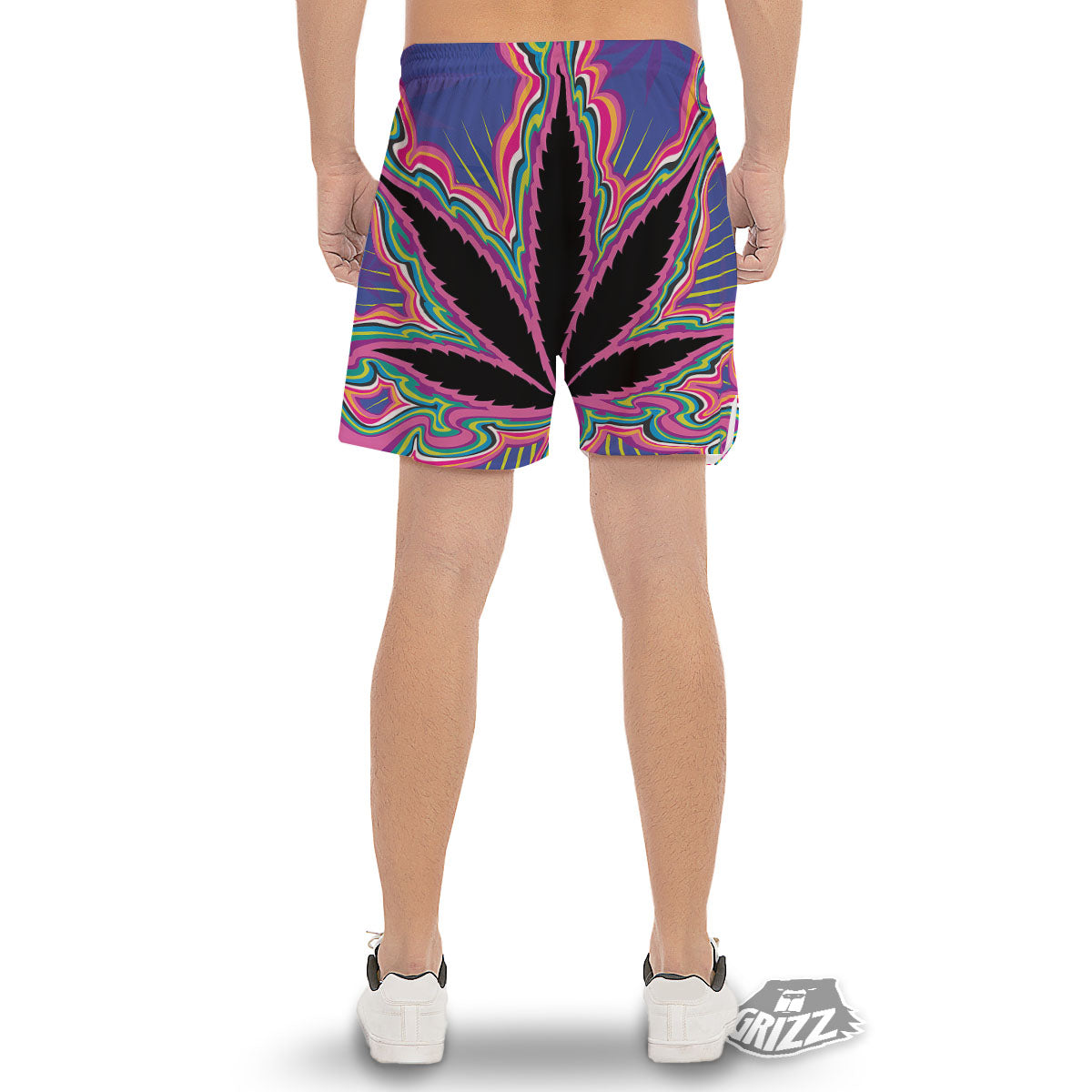 Cannabis Leaf Psychedelic Print Men's Gym Shorts-grizzshop