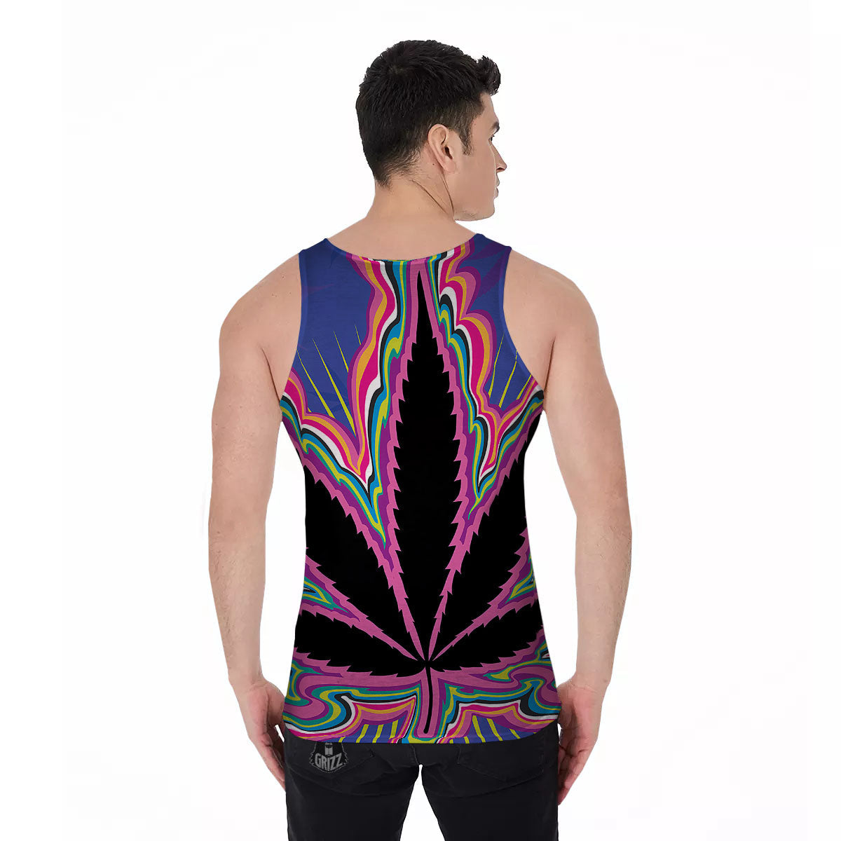 Cannabis Leaf Psychedelic Print Men's Tank Top-grizzshop