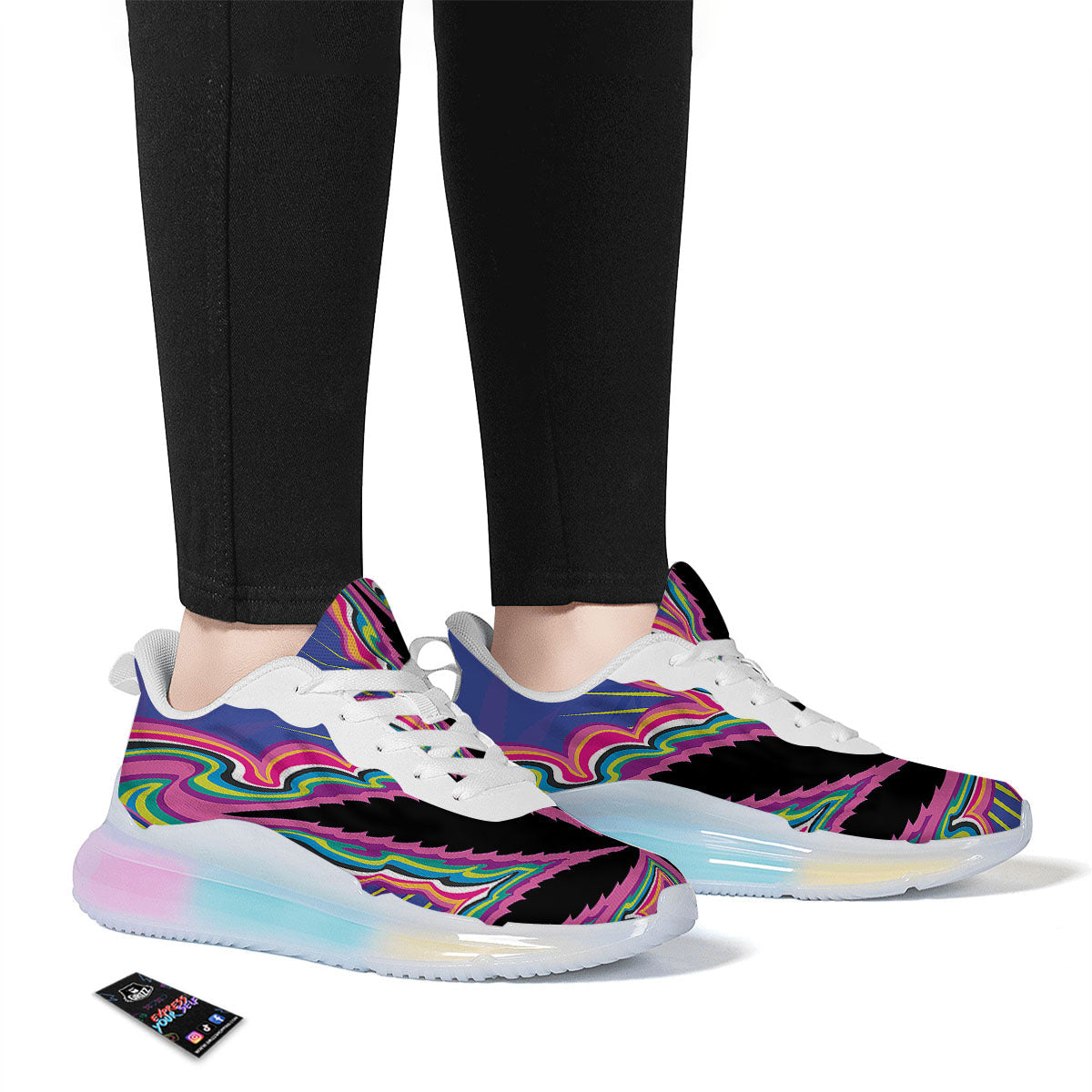 Cannabis Leaf Psychedelic Print Running Sneakers-grizzshop