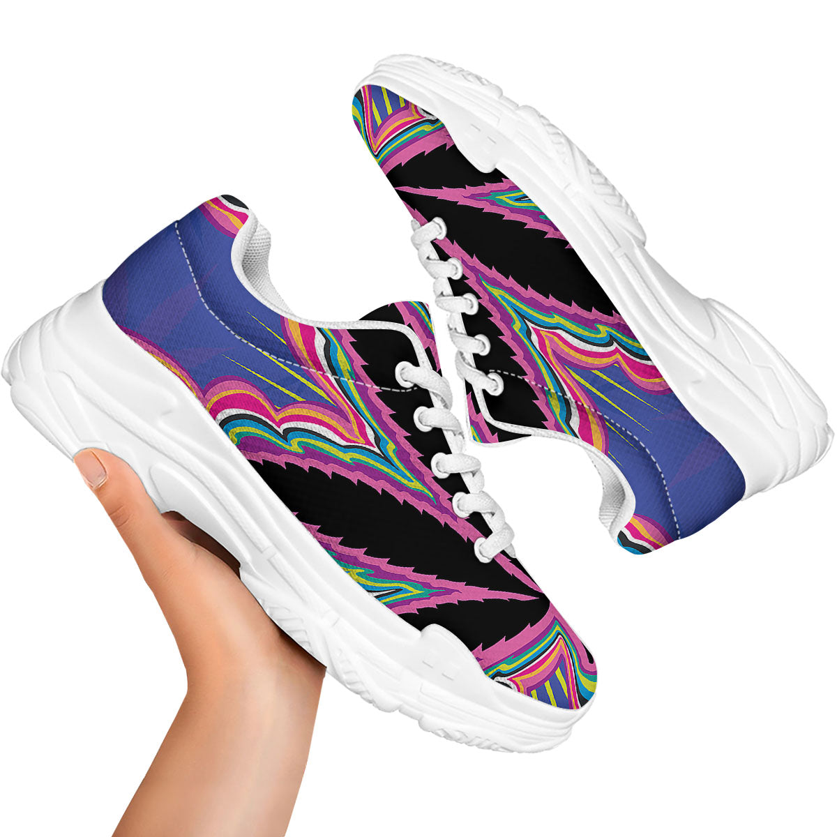Cannabis Leaf Psychedelic Print White Chunky Shoes-grizzshop