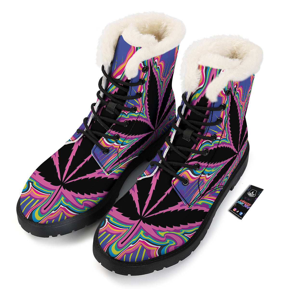 Cannabis Leaf Psychedelic Print Winter Boots-grizzshop