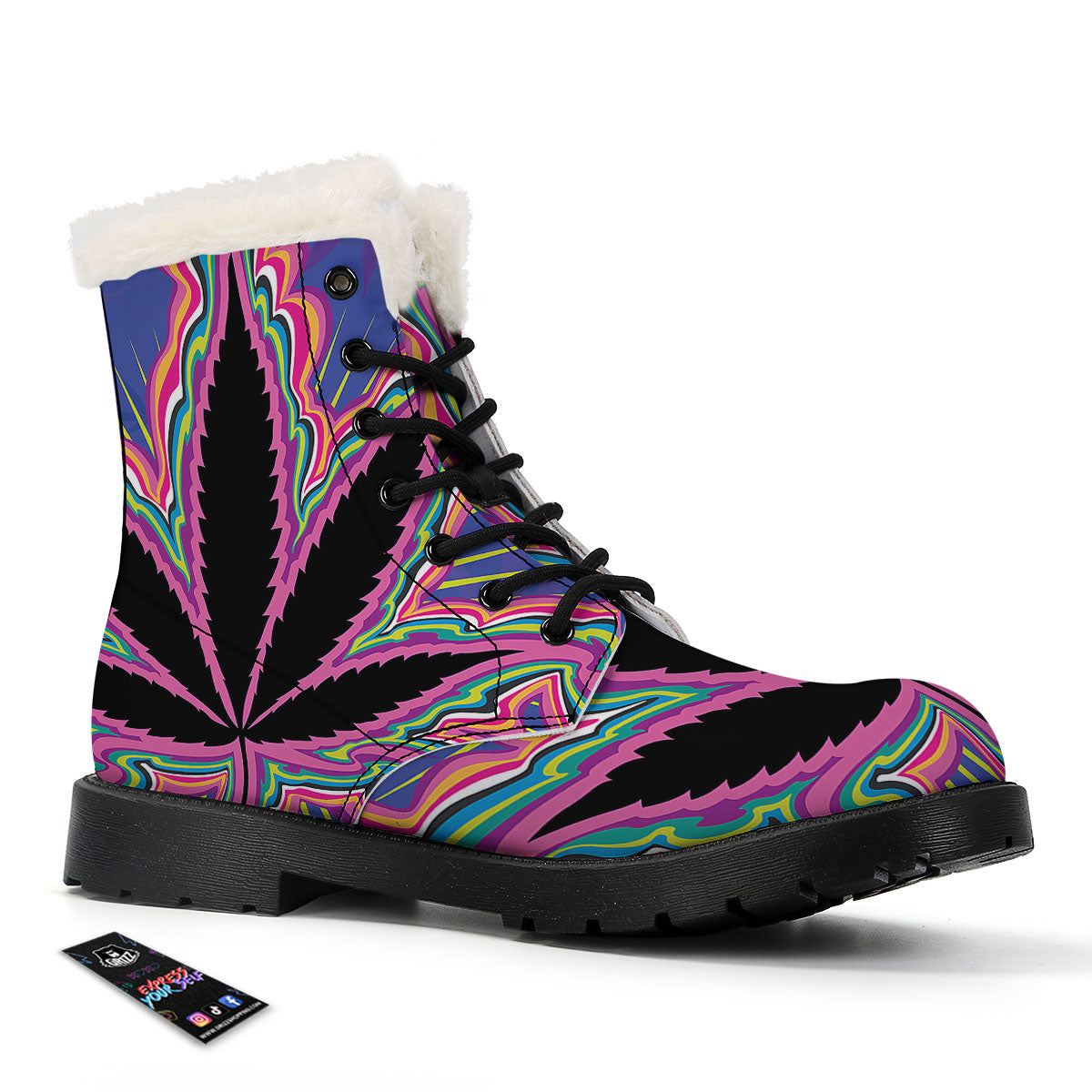 Cannabis Leaf Psychedelic Print Winter Boots-grizzshop