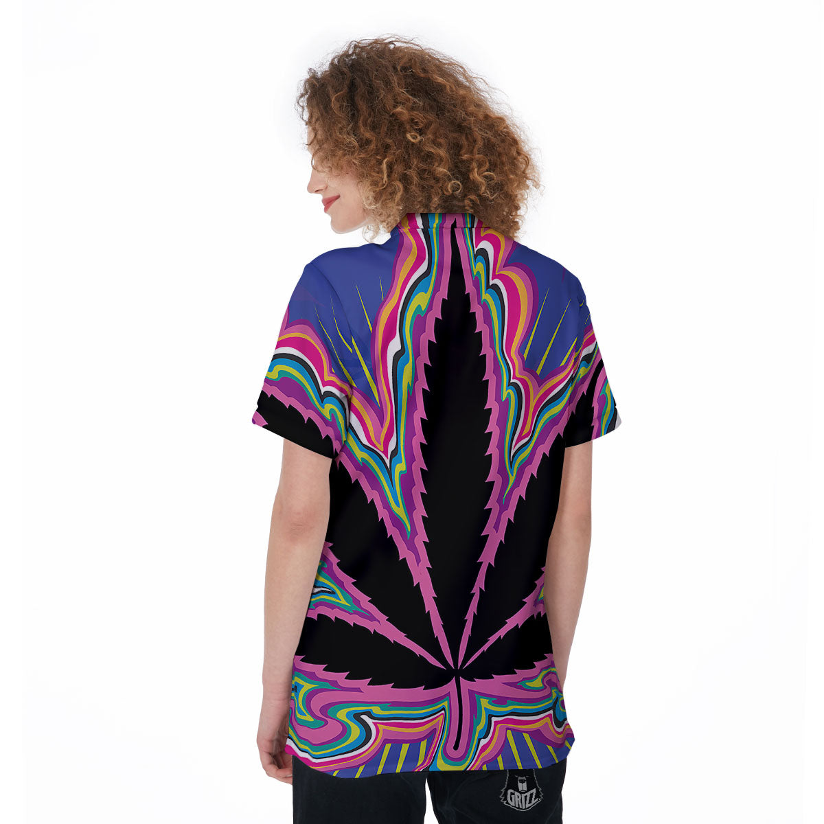 Cannabis Leaf Psychedelic Print Women's Golf Shirts-grizzshop