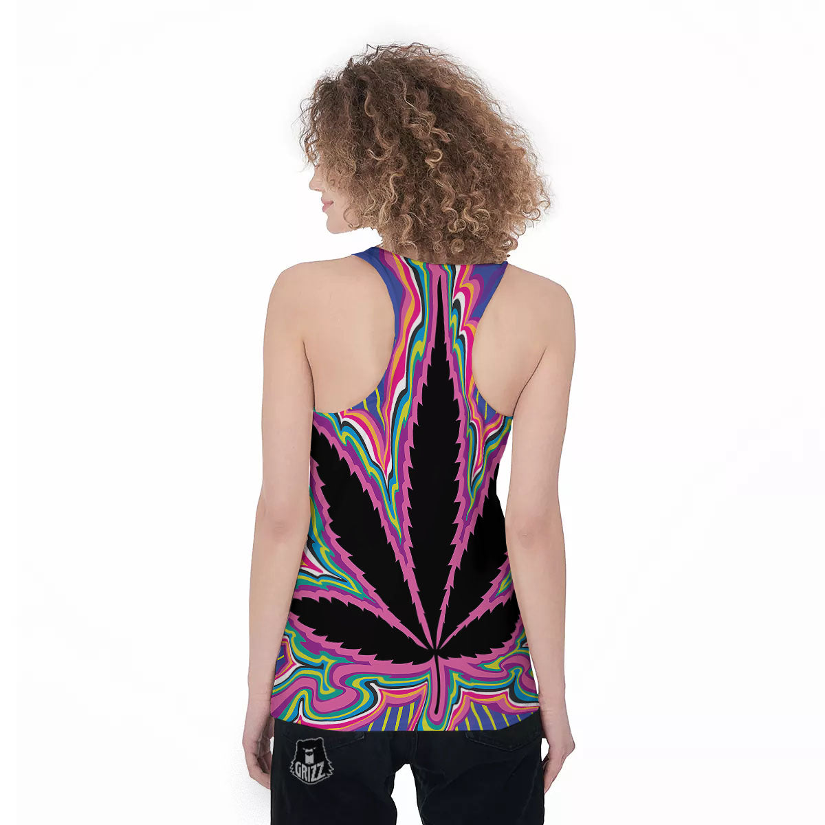 Cannabis Leaf Psychedelic Print Women's Racerback Tank Top-grizzshop