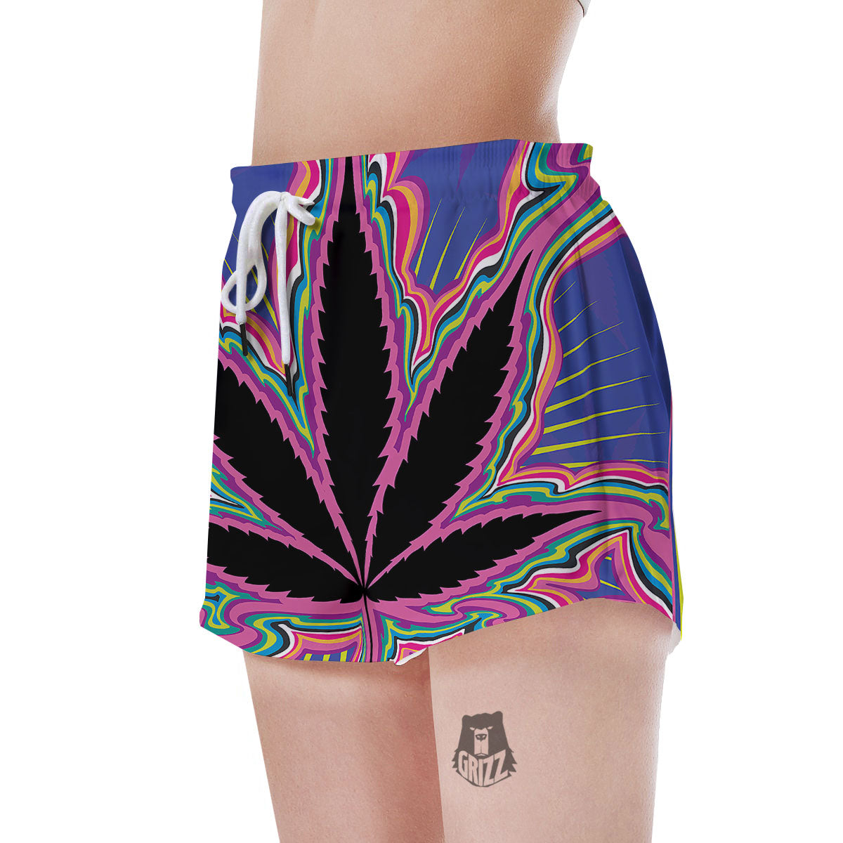 Cannabis Leaf Psychedelic Print Women's Shorts-grizzshop
