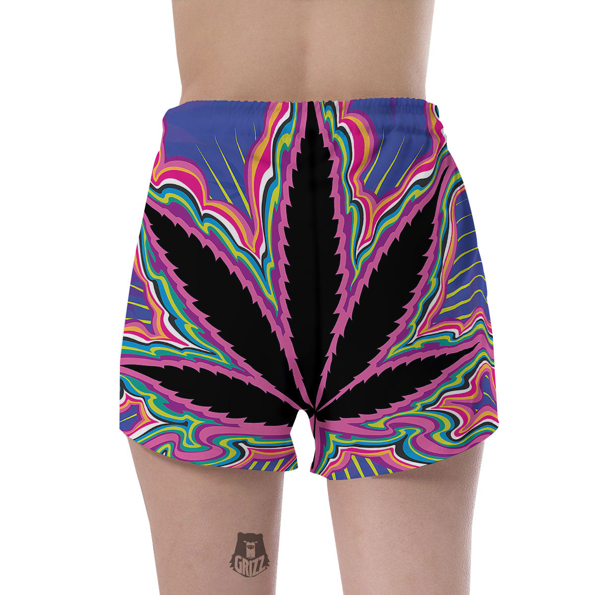 Cannabis Leaf Psychedelic Print Women's Shorts-grizzshop
