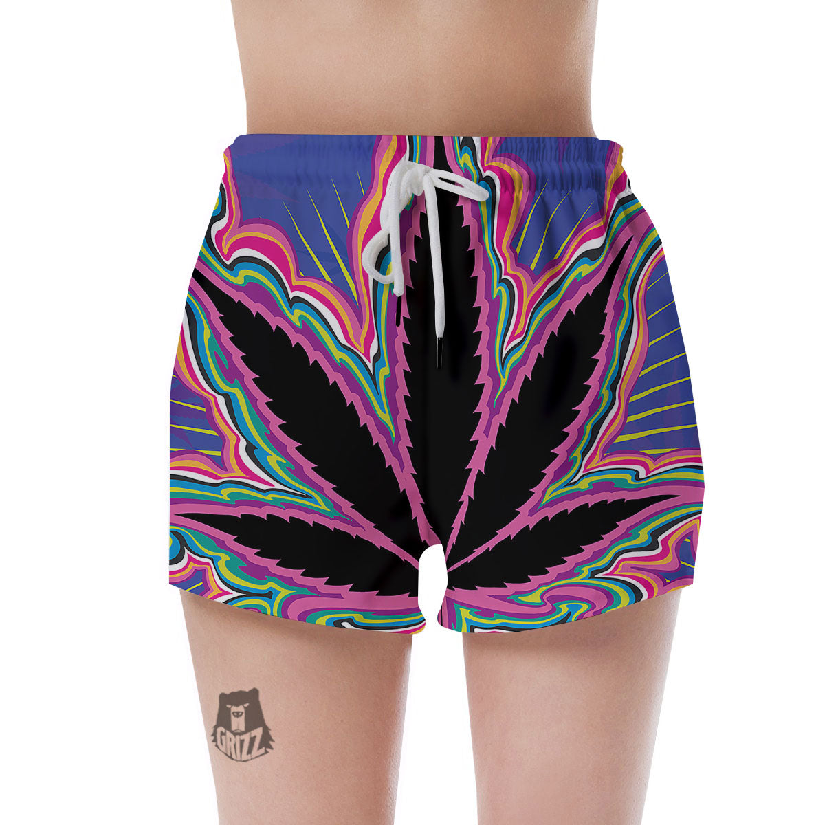 Cannabis Leaf Psychedelic Print Women's Shorts-grizzshop