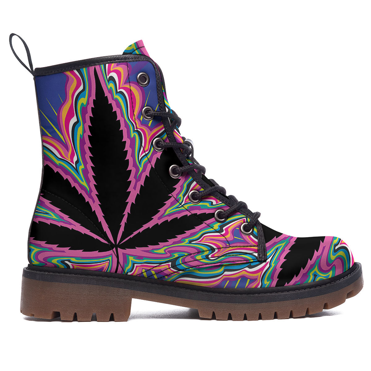 Cannabis Leaf Psychedelic Print Work Boots-grizzshop