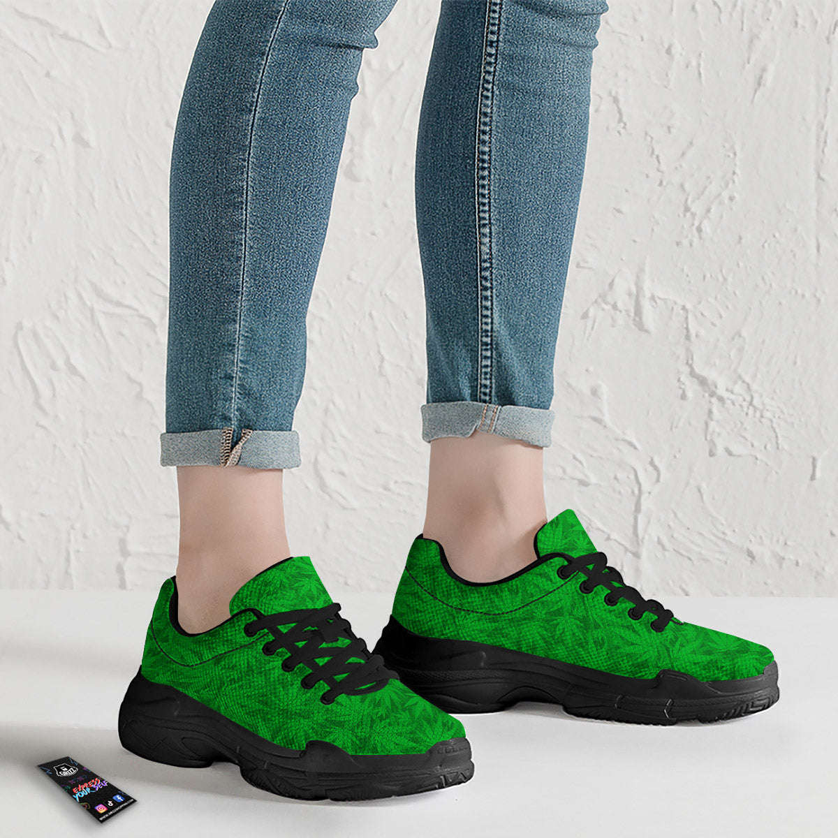 Cannabis Leaves Print Pattern Black Chunky Shoes-grizzshop