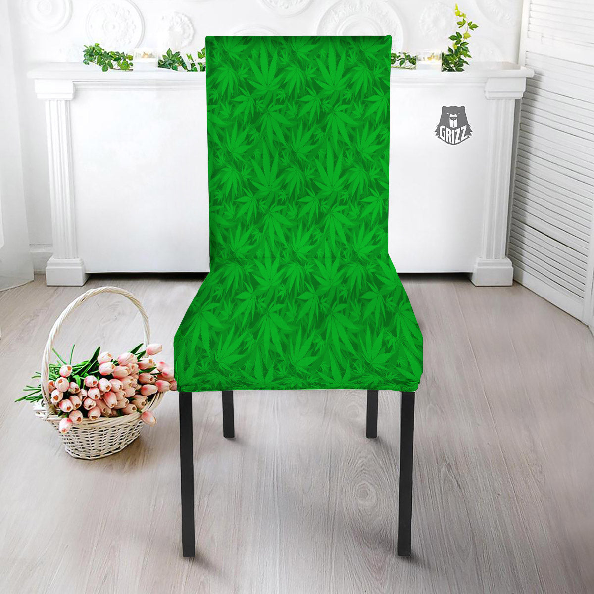 Cannabis Leaves Print Pattern Dining Chair Slipcover-grizzshop