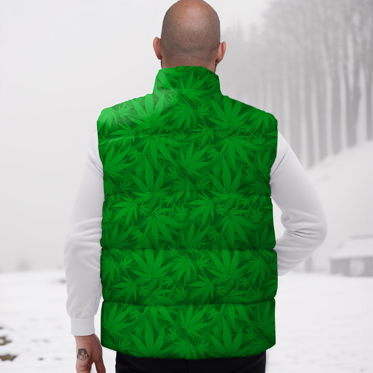 Cannabis Leaves Print Pattern Down Vest-grizzshop