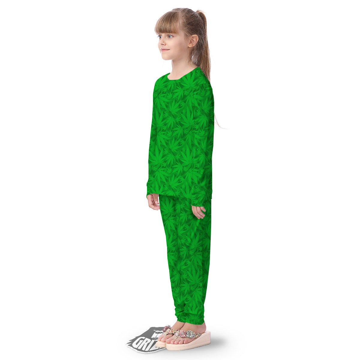 Cannabis Leaves Print Pattern Kid's Pajamas-grizzshop