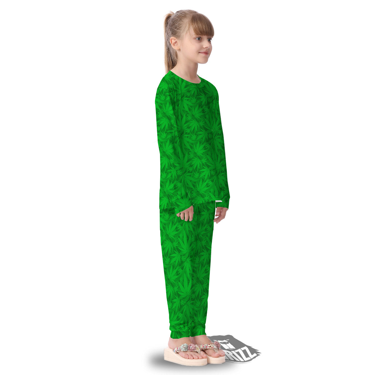 Cannabis Leaves Print Pattern Kid's Pajamas-grizzshop