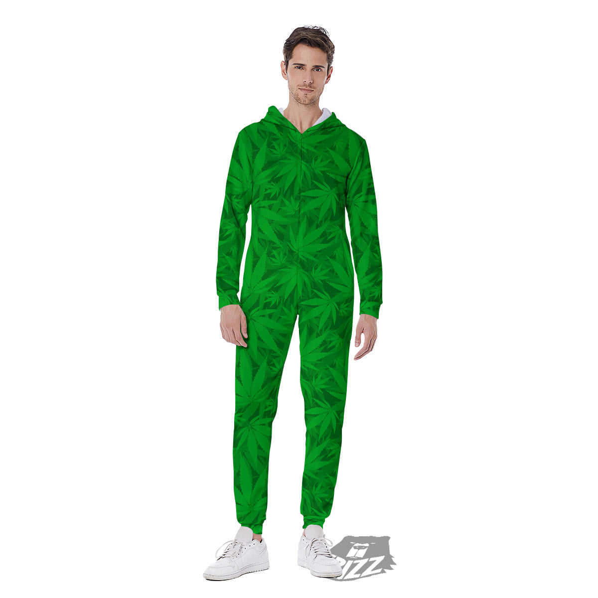 Cannabis Leaves Print Pattern Men's Jumpsuit-grizzshop
