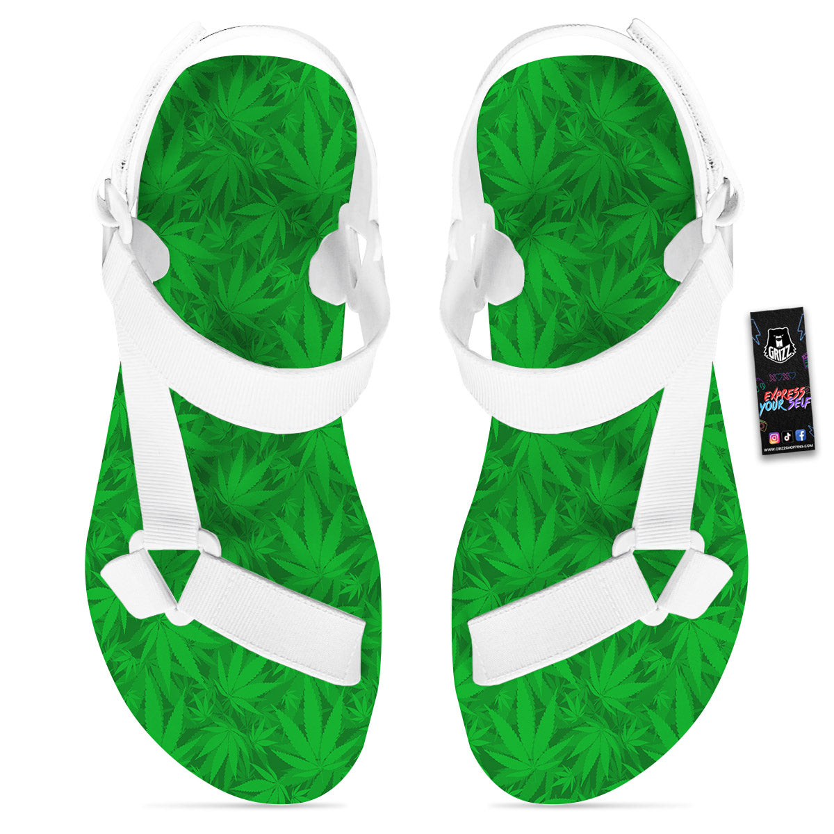 Cannabis Leaves Print Pattern White Open Toe Sandals-grizzshop