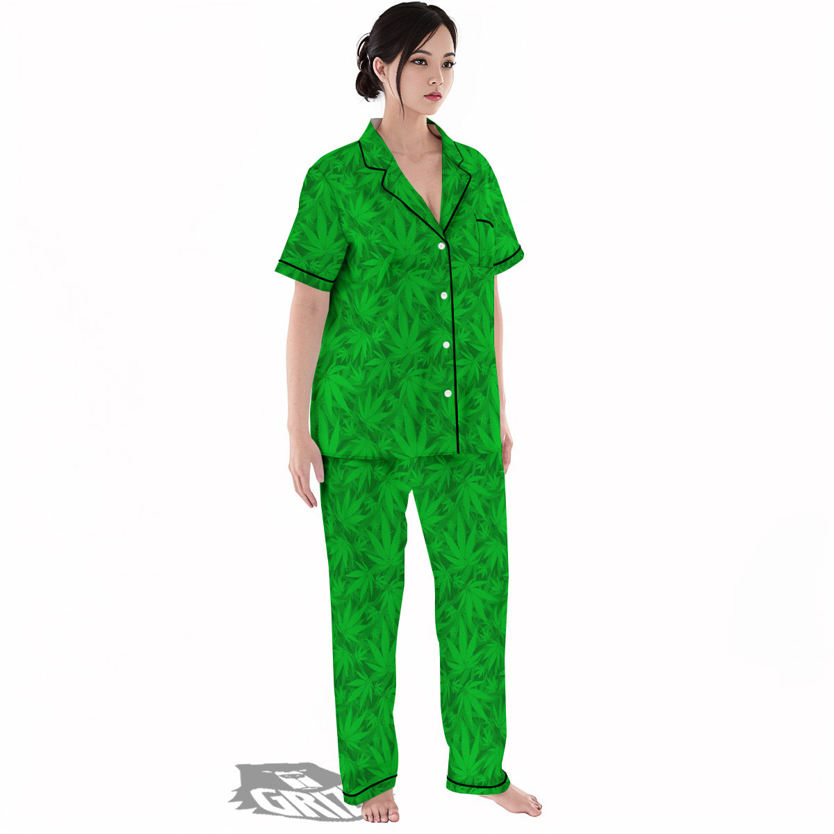 Cannabis Leaves Print Pattern Women's Pajamas Set-grizzshop