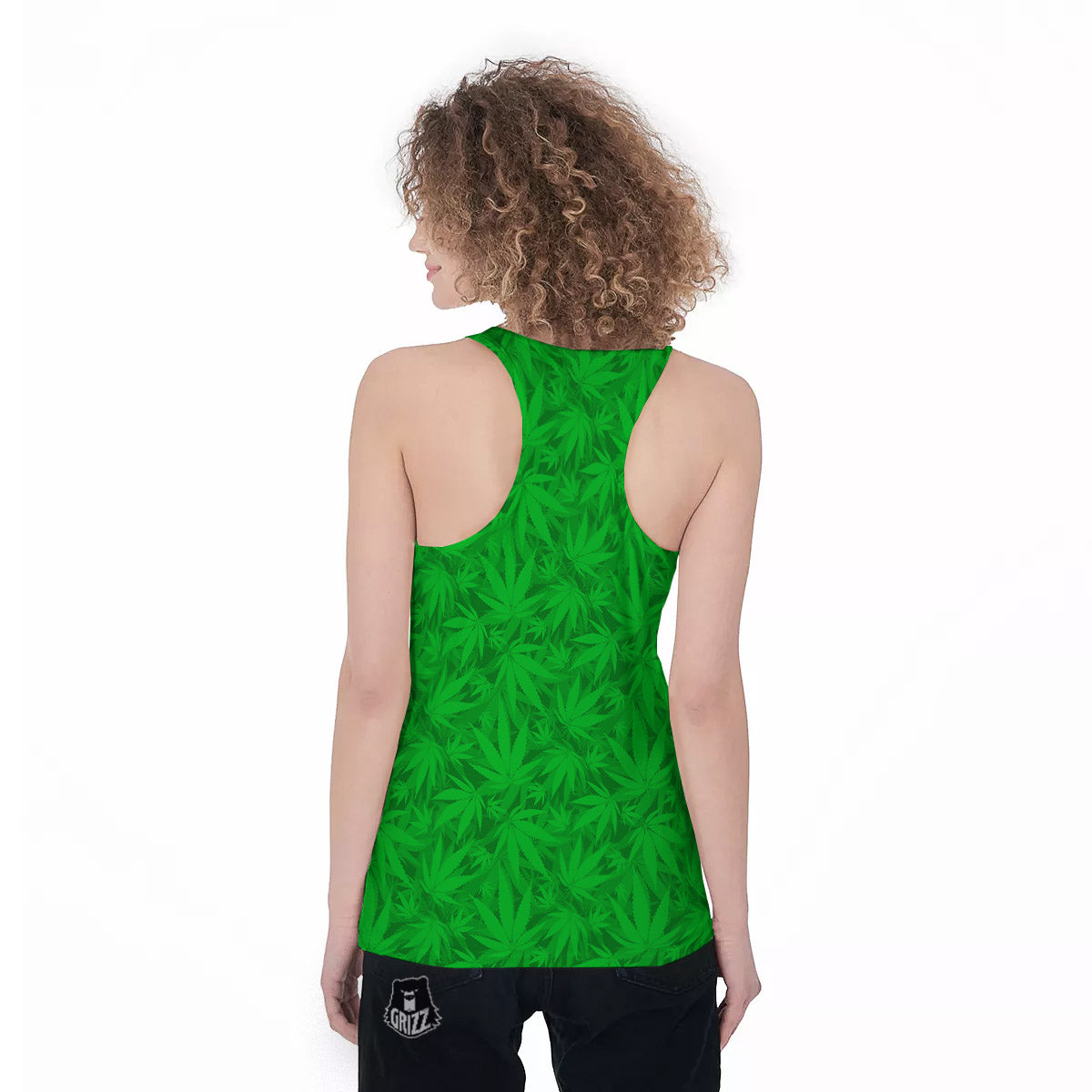 Cannabis Leaves Print Pattern Women's Racerback Tank Top-grizzshop