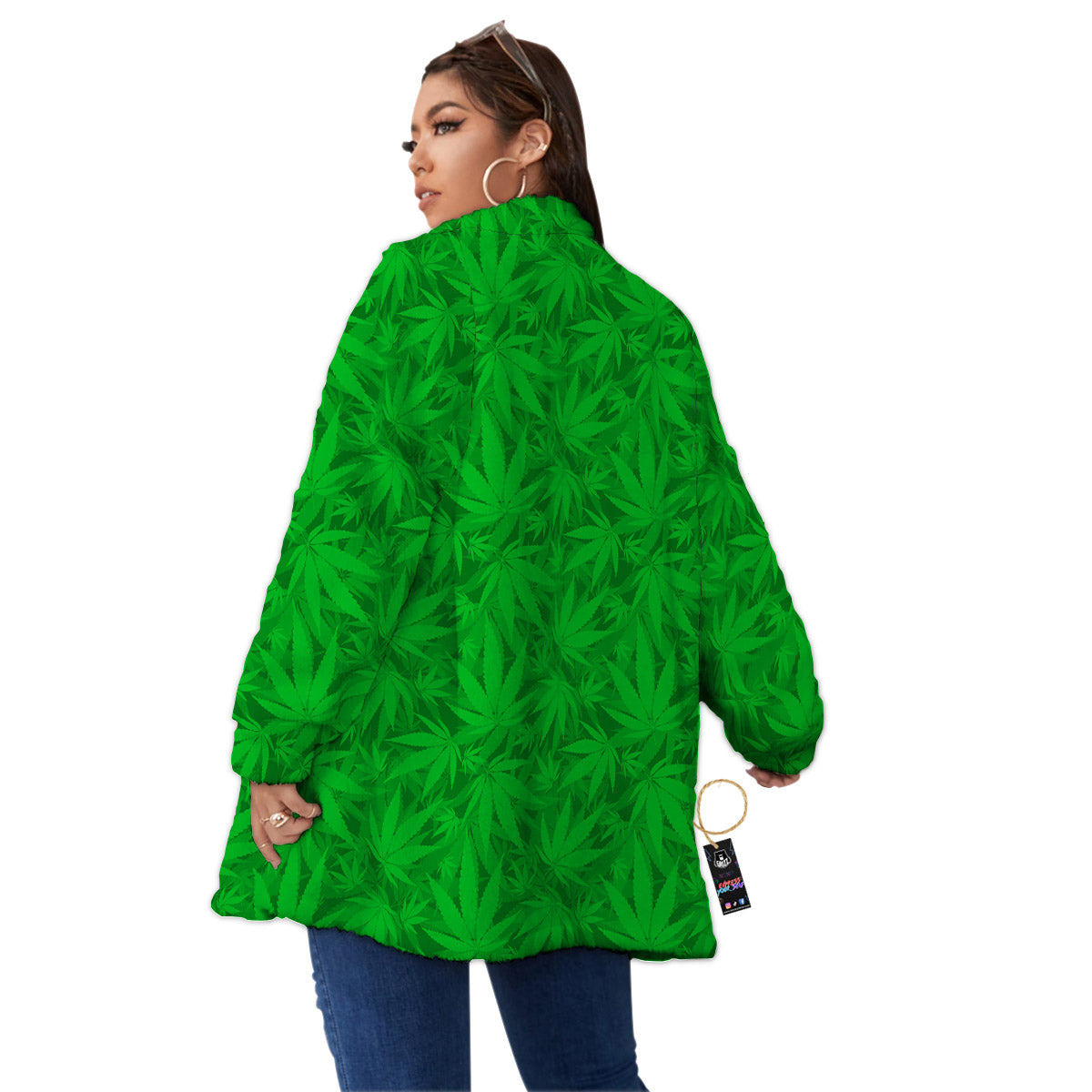Cannabis Leaves Print Pattern Women's Sherpa Jacket-grizzshop